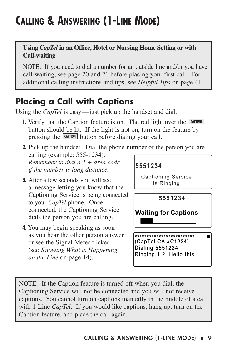 Alling, Nswering | Ultratec 200 User Manual | Page 11 / 54