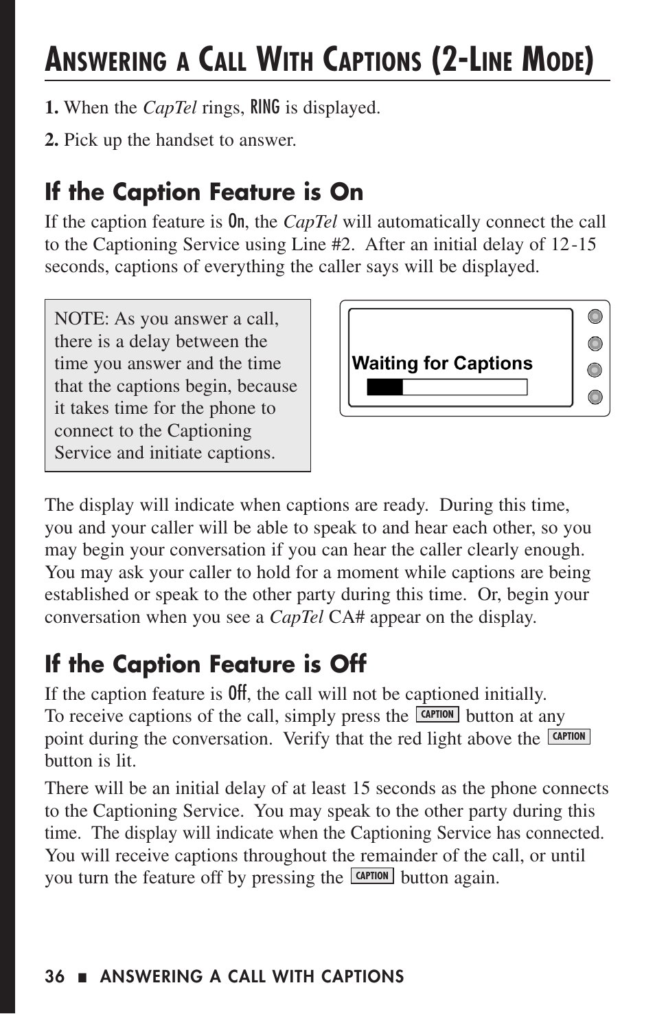 Nswering a, Aptions | Ultratec 200 User Manual | Page 38 / 54