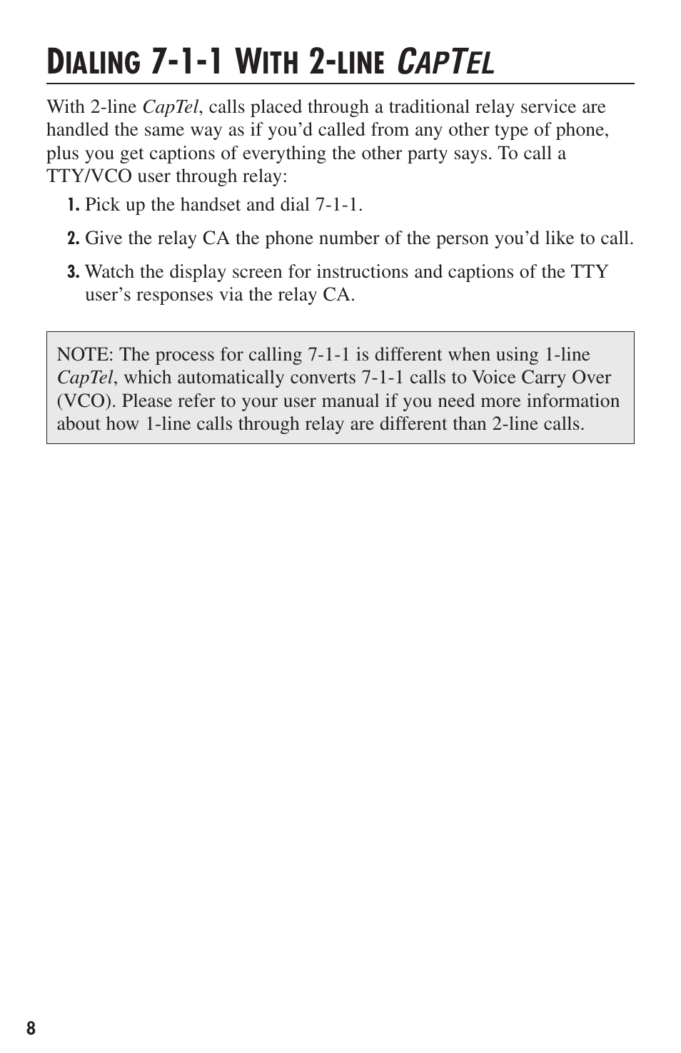 1-1 w, Ialing, Line | Ultratec CapTel User Manual | Page 10 / 12