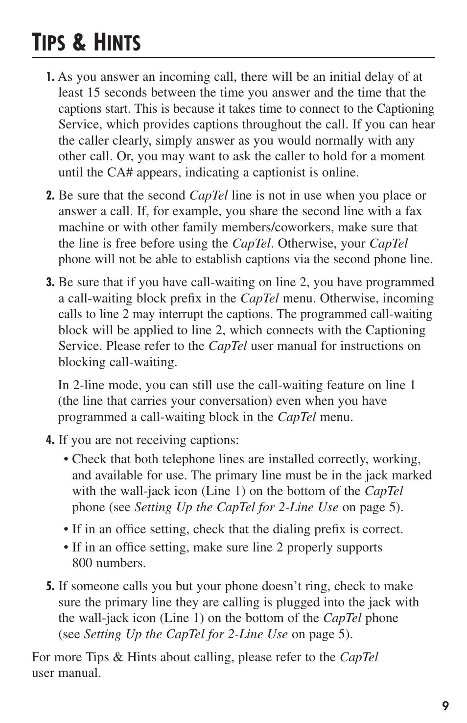 Ints | Ultratec CapTel User Manual | Page 11 / 12