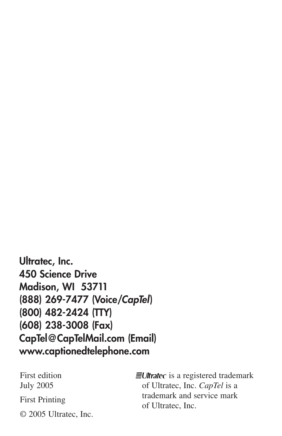 Captel | Ultratec CapTel User Manual | Page 2 / 12