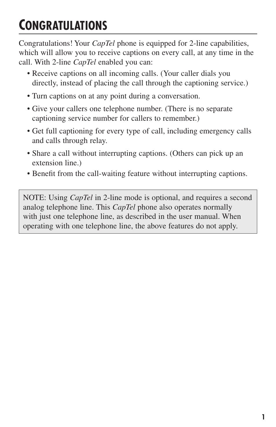 Ongratulations | Ultratec CapTel User Manual | Page 3 / 12