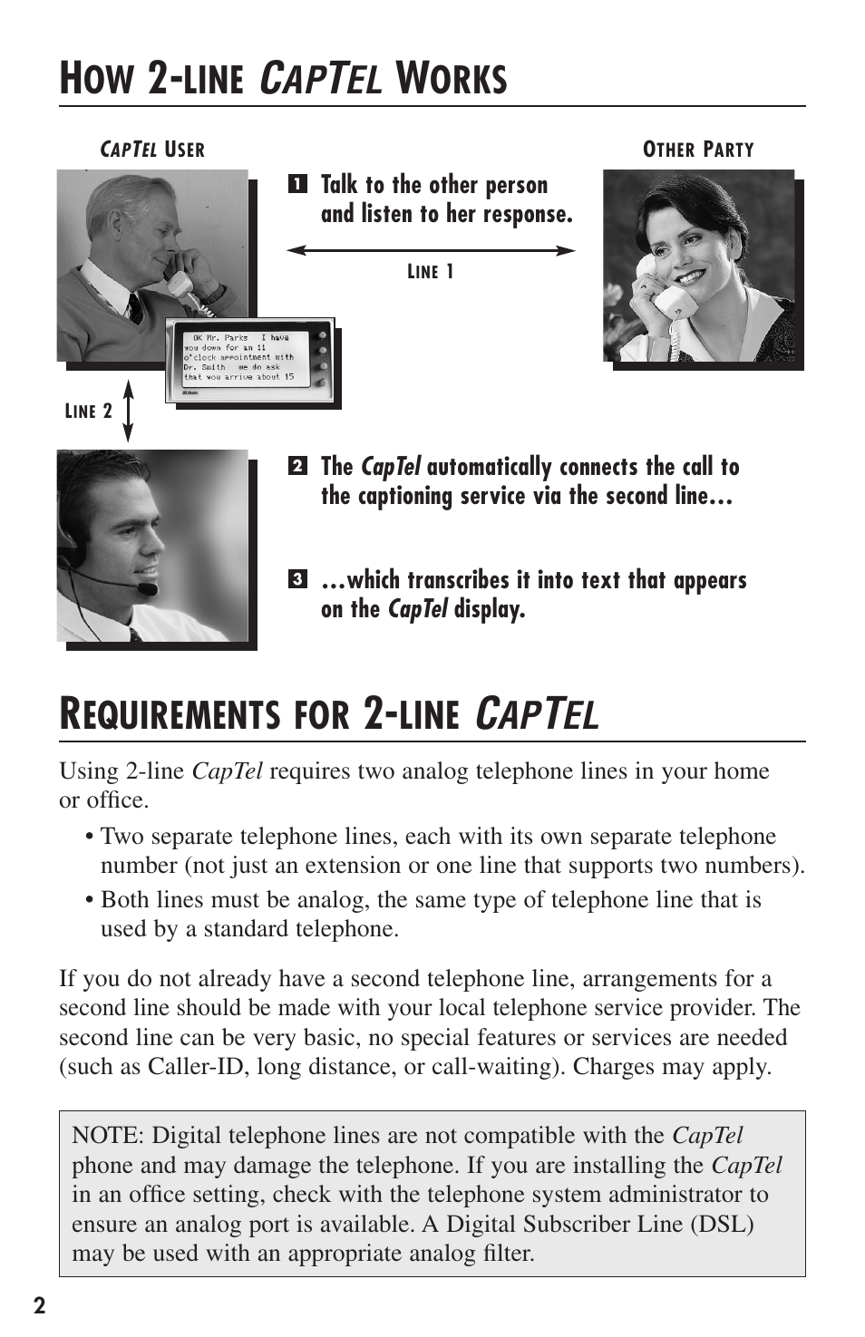 Line, Orks, Equirements for | Ultratec CapTel User Manual | Page 4 / 12