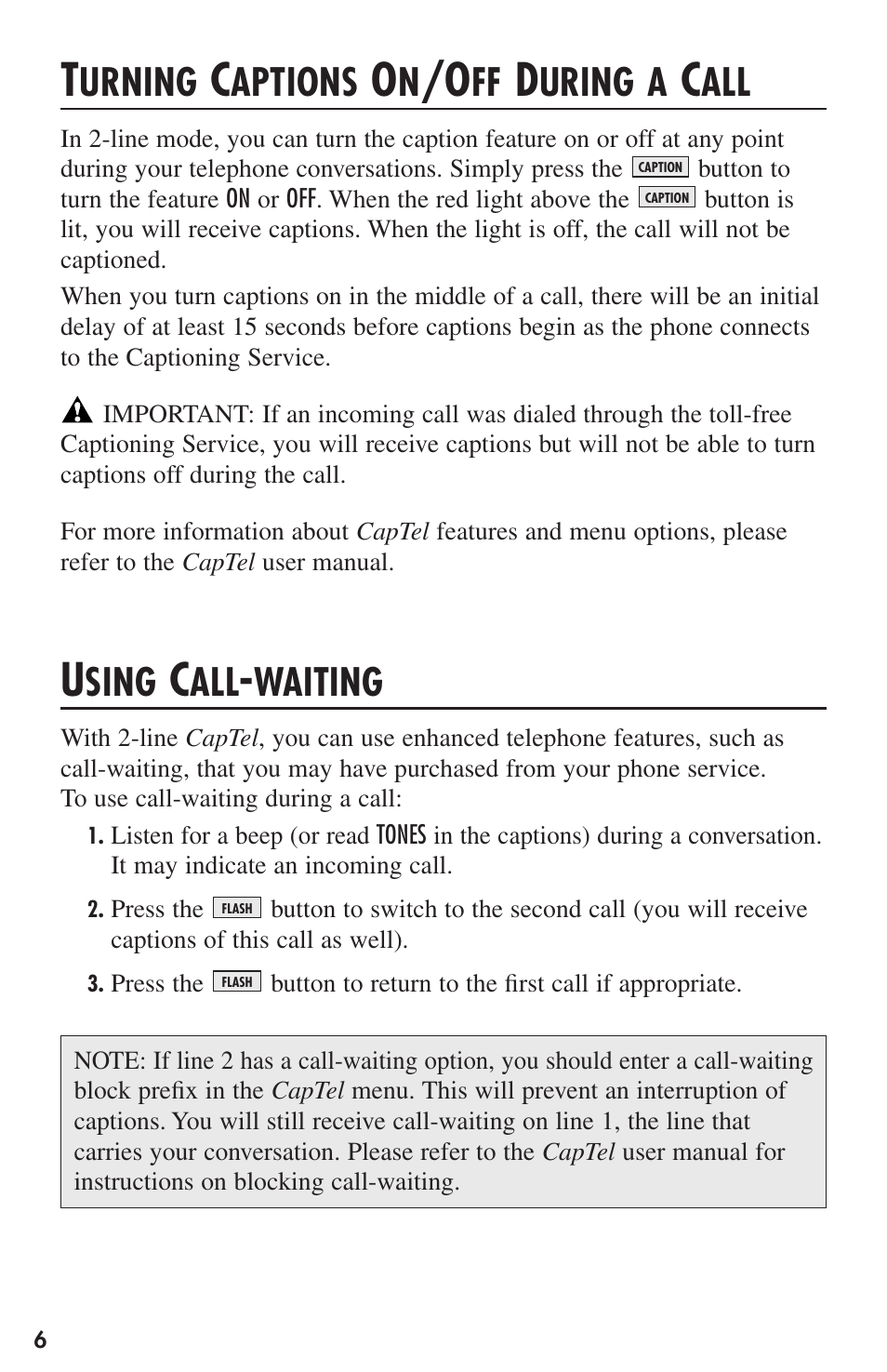 Urning, Aptions, Uring a | Sing, Waiting | Ultratec CapTel User Manual | Page 8 / 12