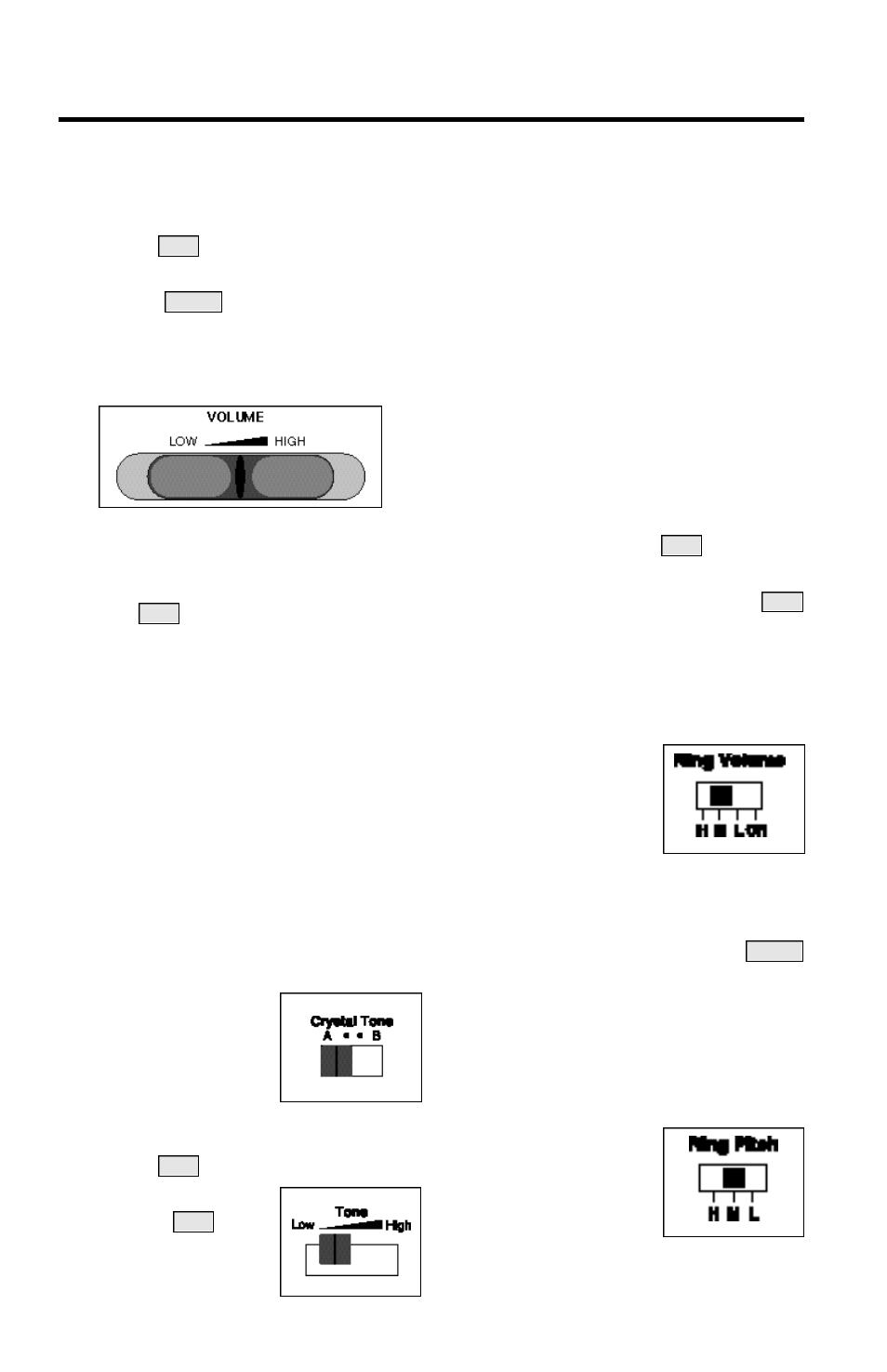 Adjusting the sound, Conversation volume, Volume | Conversation tone, Ring volume, Ringer on/off, Ring pitch | Ultratec CRYSTALTONE 305-009901 User Manual | Page 8 / 16