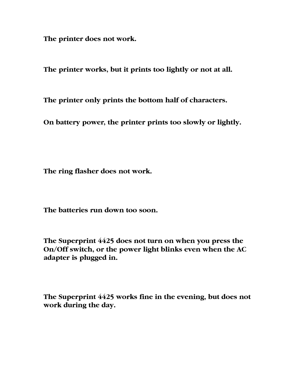 Printer, Power | Ultratec 4425 User Manual | Page 78 / 96