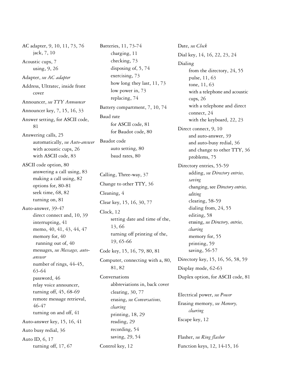 Index, 90 • index | Ultratec 4425 User Manual | Page 92 / 96