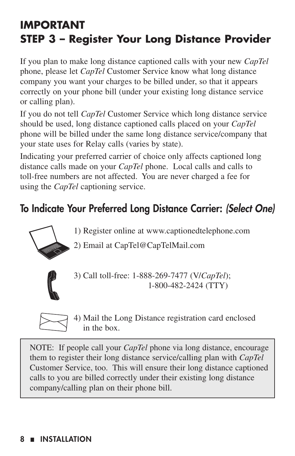 Select one) | Ultratec CAPTEL 200 User Manual | Page 10 / 54