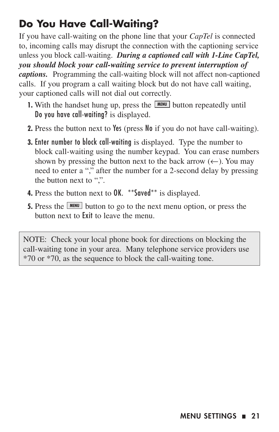 Do you have call-waiting | Ultratec CAPTEL 200 User Manual | Page 23 / 54