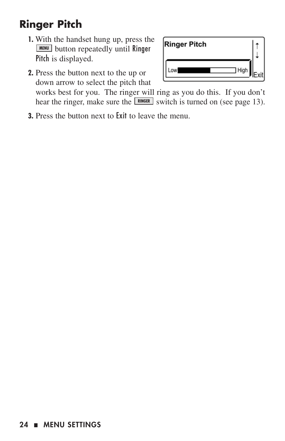 Ringer pitch | Ultratec CAPTEL 200 User Manual | Page 26 / 54