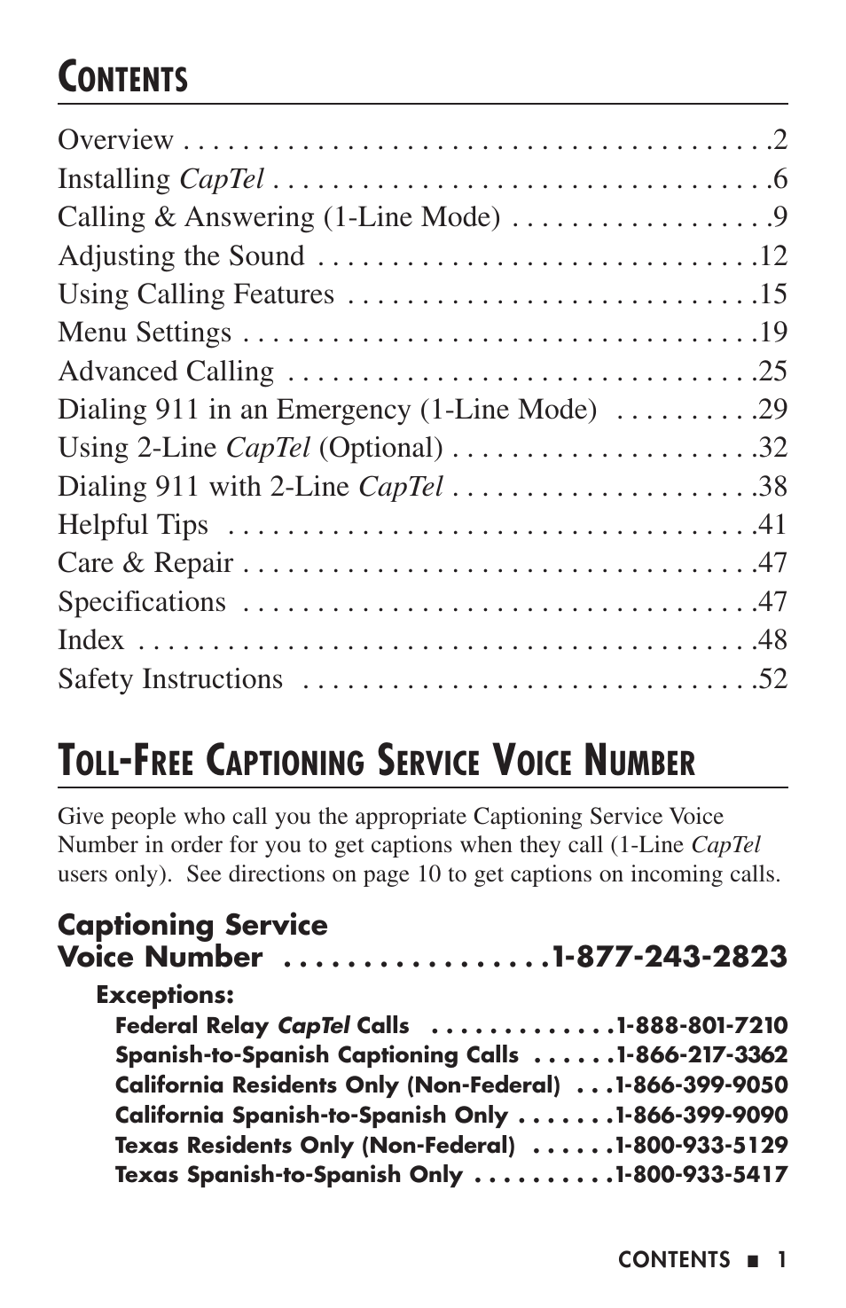 Ultratec CAPTEL 200 User Manual | Page 3 / 54