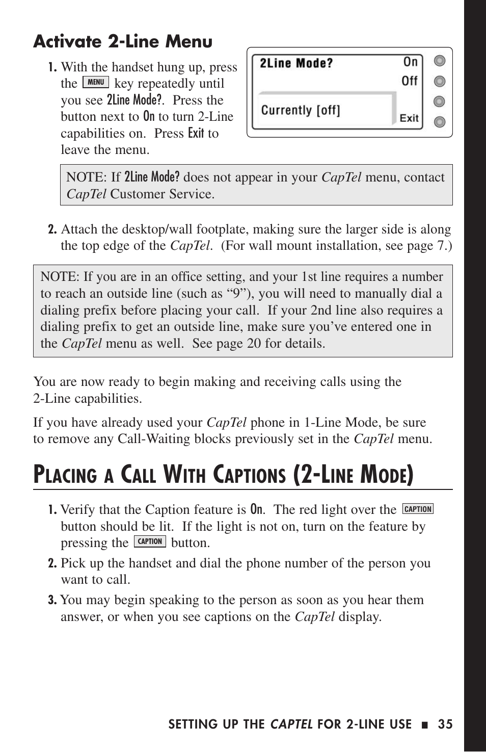 Lacing a, Aptions | Ultratec CAPTEL 200 User Manual | Page 37 / 54