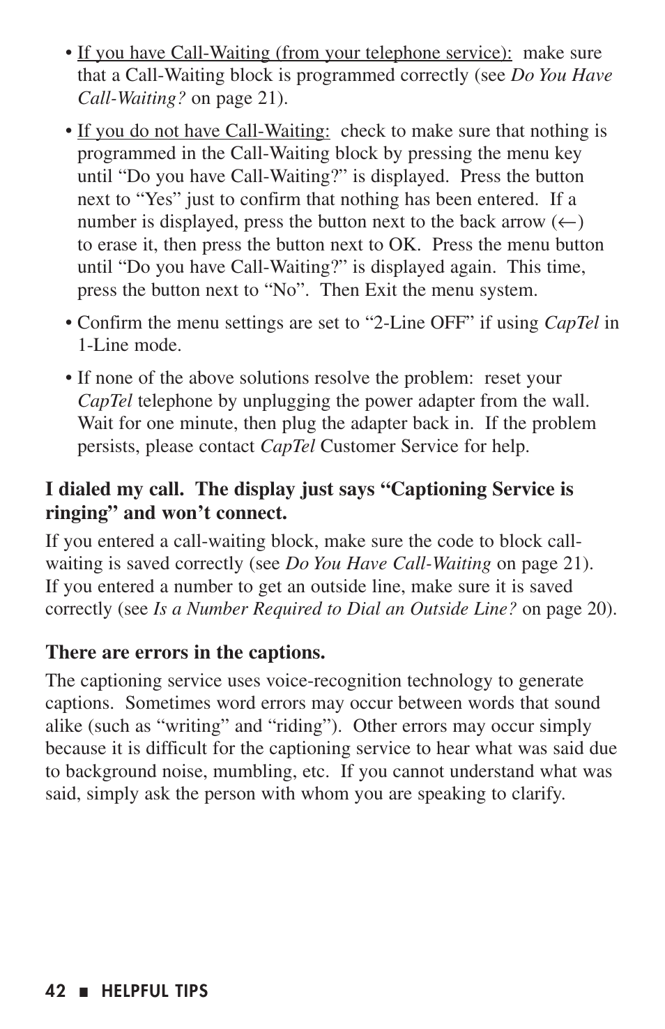 Ultratec CAPTEL 200 User Manual | Page 44 / 54