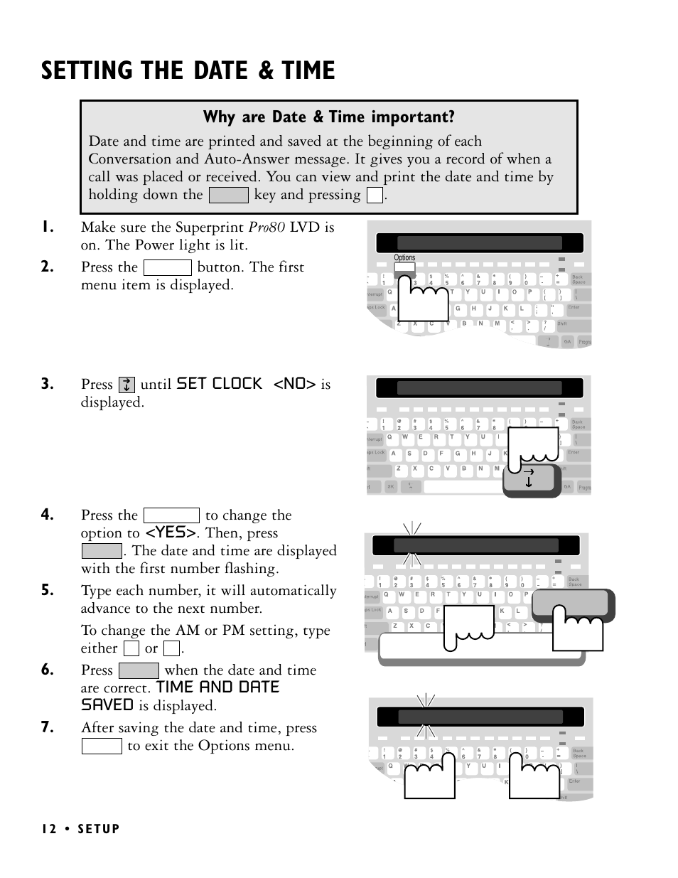 Setting the date & time | Ultratec PRO80 User Manual | Page 18 / 82