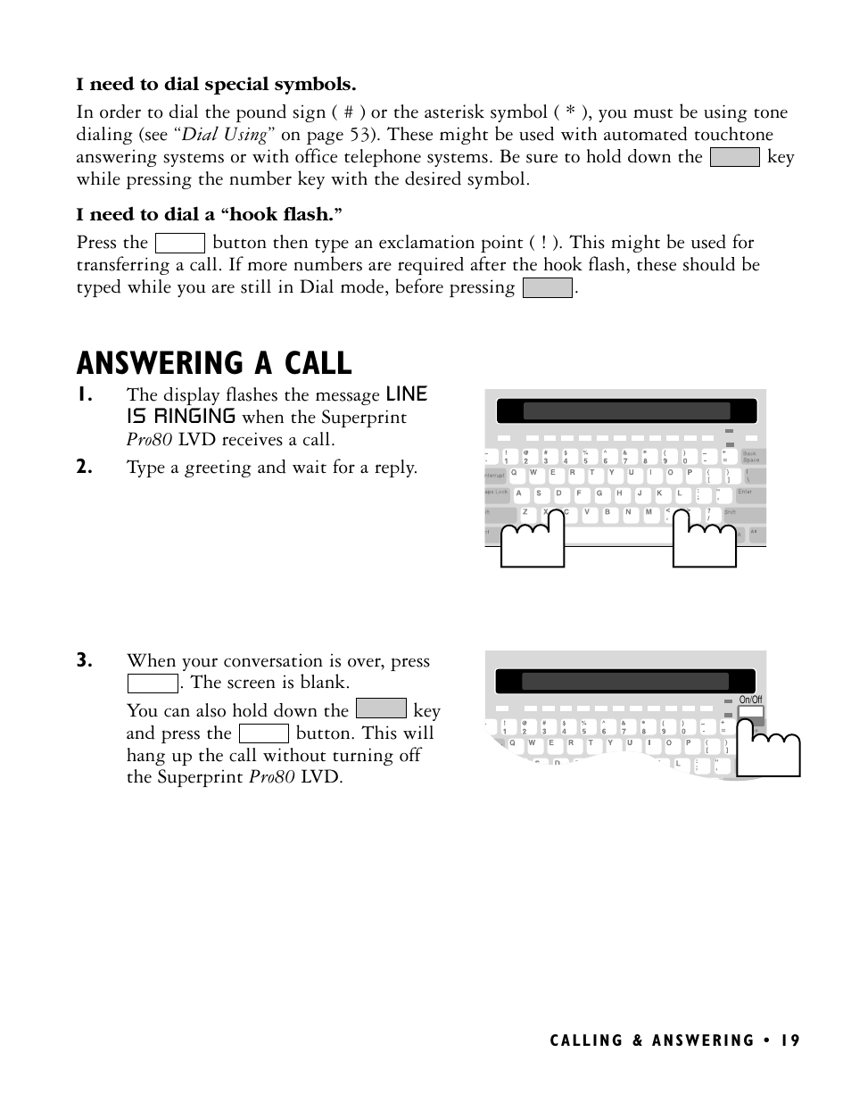 Answering a call | Ultratec PRO80 User Manual | Page 25 / 82