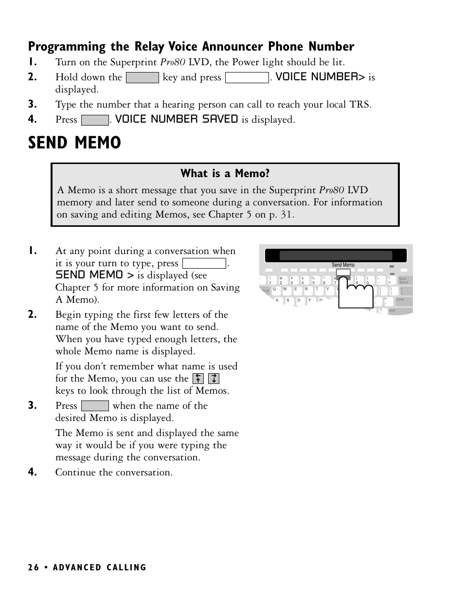 Programming the relay voice announcer phone number | Ultratec PRO80 User Manual | Page 32 / 82
