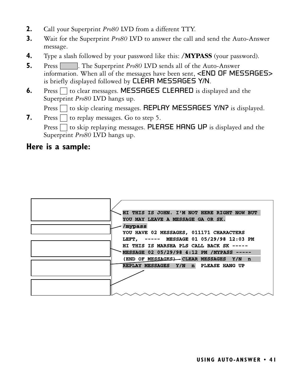 Here is a sample | Ultratec PRO80 User Manual | Page 47 / 82