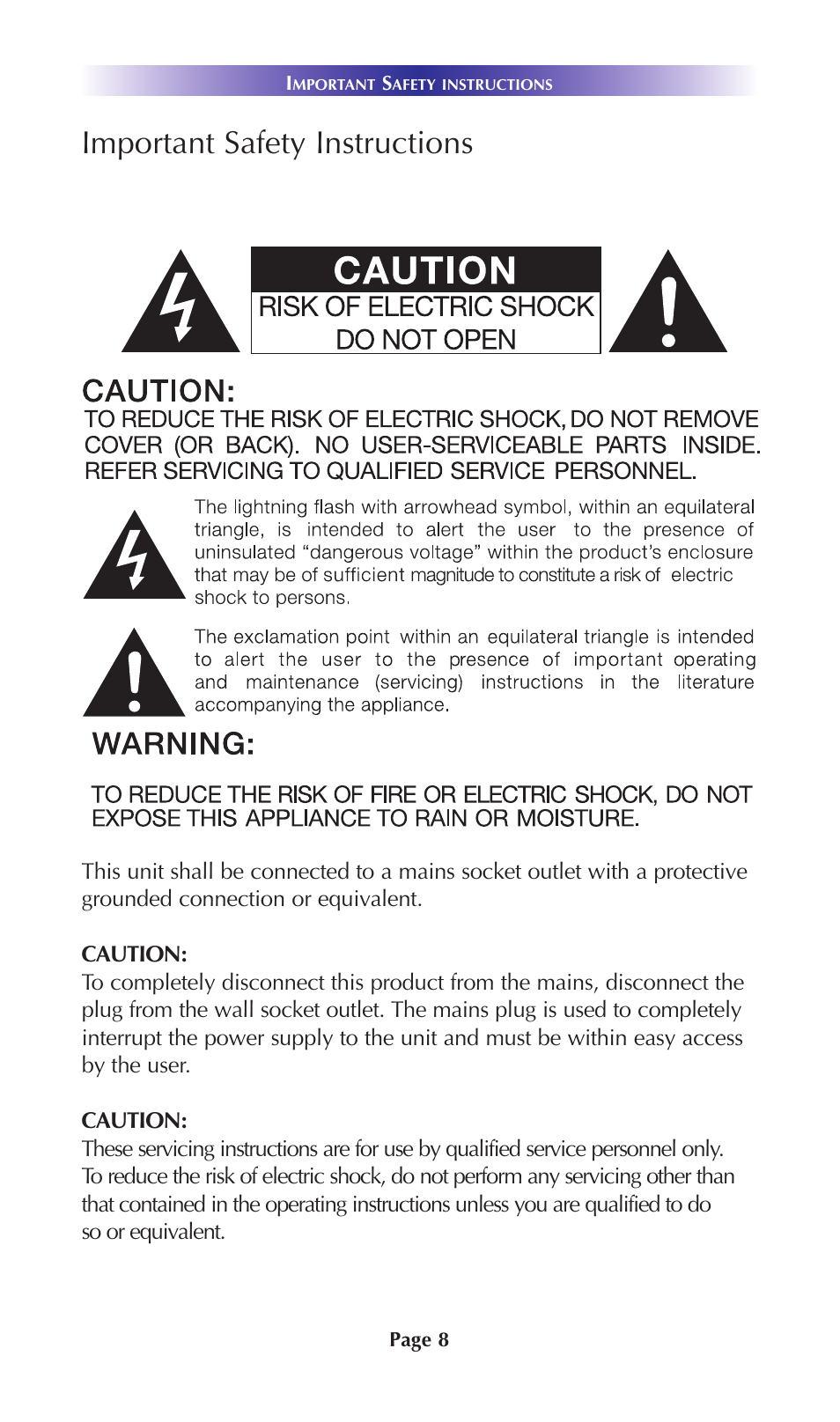 Important safety instructions | Staub Electronics DMS-100 URC - SINGLE ZONE AMPLIFIER User Manual | Page 10 / 20