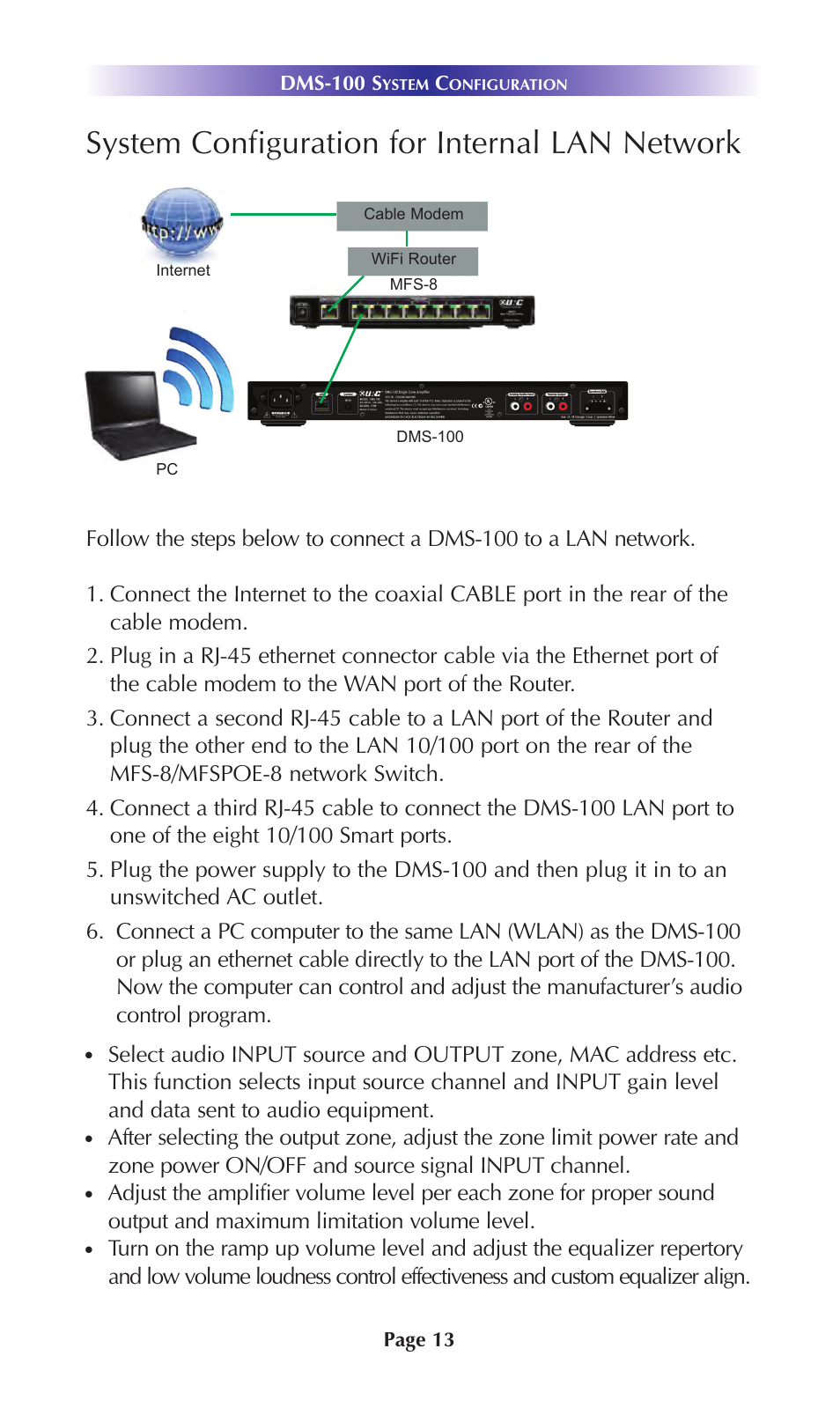 System configuration for internal lan network | Staub Electronics DMS-100 URC - SINGLE ZONE AMPLIFIER User Manual | Page 15 / 20