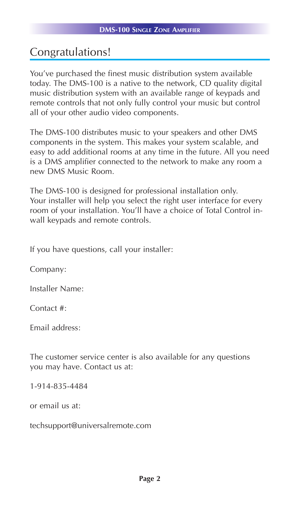 Staub Electronics DMS-100 URC - SINGLE ZONE AMPLIFIER User Manual | Page 4 / 20