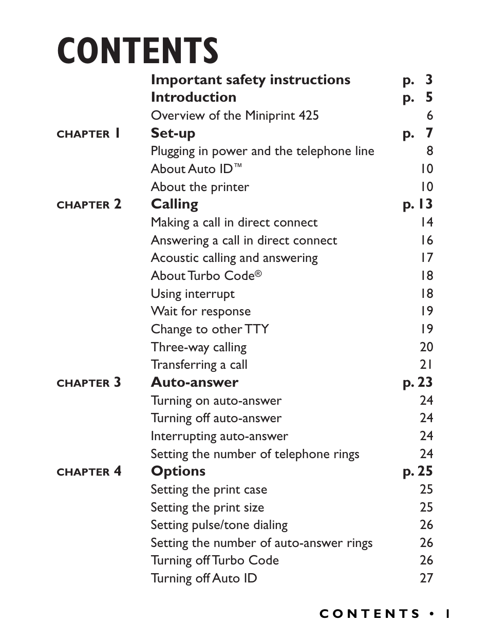 Ultratec Miniprint 425 User Manual | Page 3 / 44