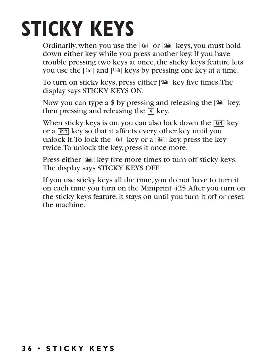 Sticky keys | Ultratec Miniprint 425 User Manual | Page 38 / 44