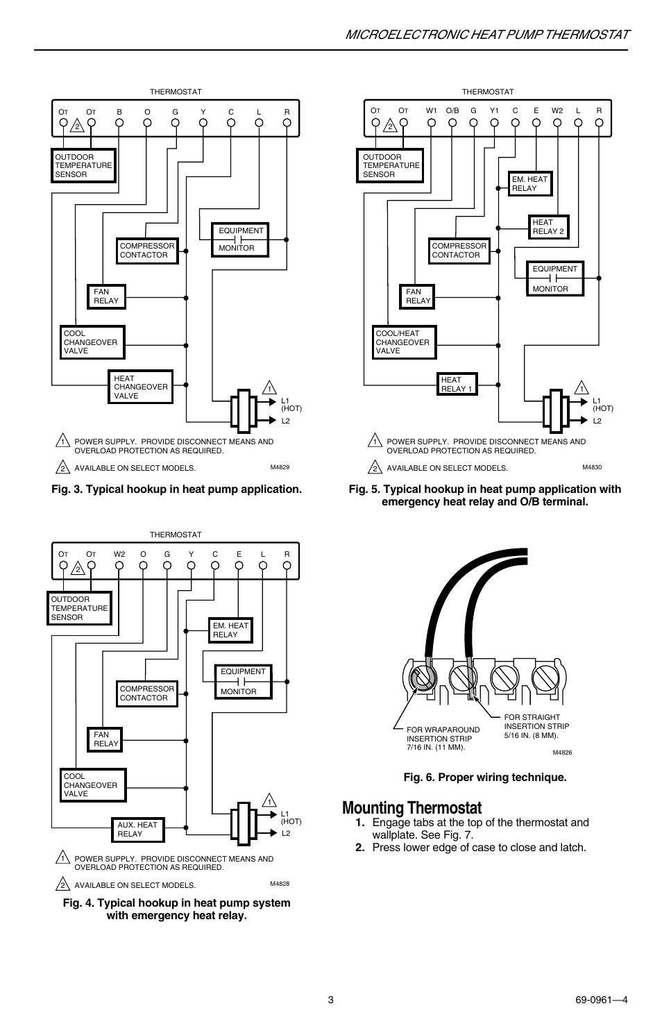 Mounting thermostat, Microelectronic heat pump thermostat | Honeywell T8511G User Manual | Page 3 / 12