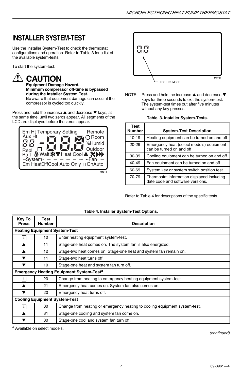 Caution, Installer system-test | Honeywell T8511G User Manual | Page 7 / 12