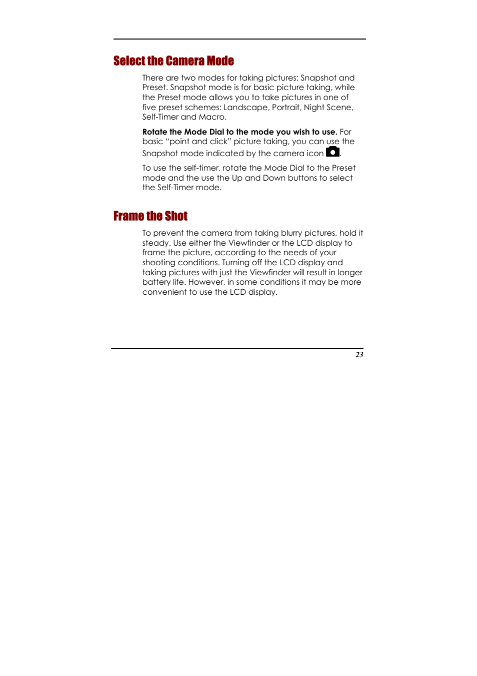 Select the camera mode, Frame the shot | Ulead 020810 User Manual | Page 28 / 56
