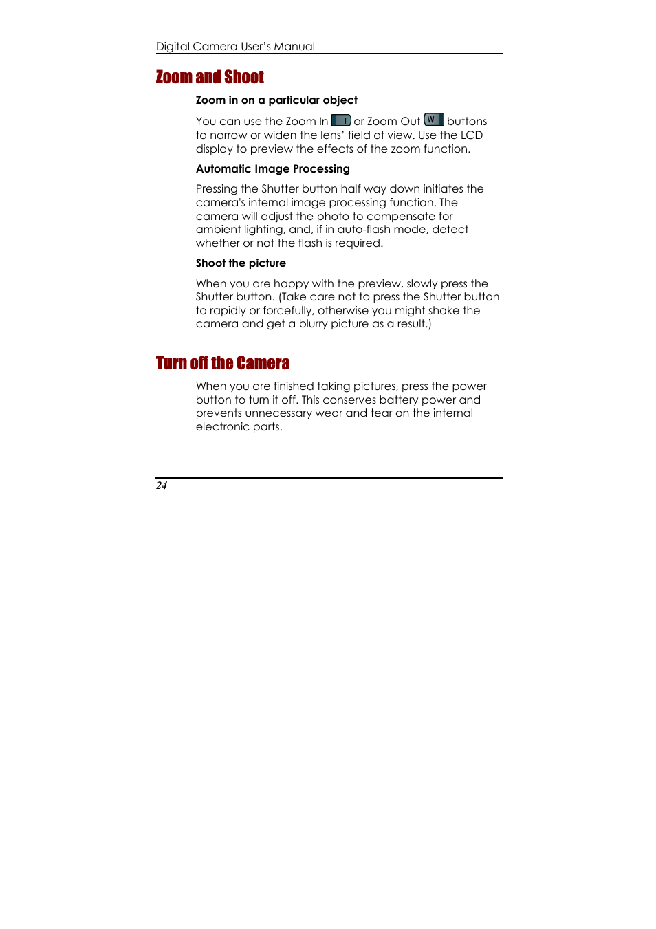 Zoom and shoot, Turn off the camera | Ulead 020810 User Manual | Page 29 / 56