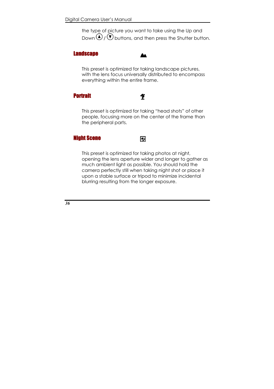 Landscape, Portrait, Night scene | Ulead 020810 User Manual | Page 41 / 56