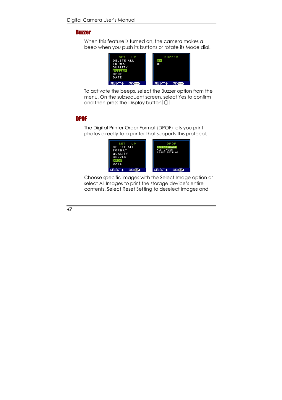 Buzzer, Dpof | Ulead 020810 User Manual | Page 47 / 56