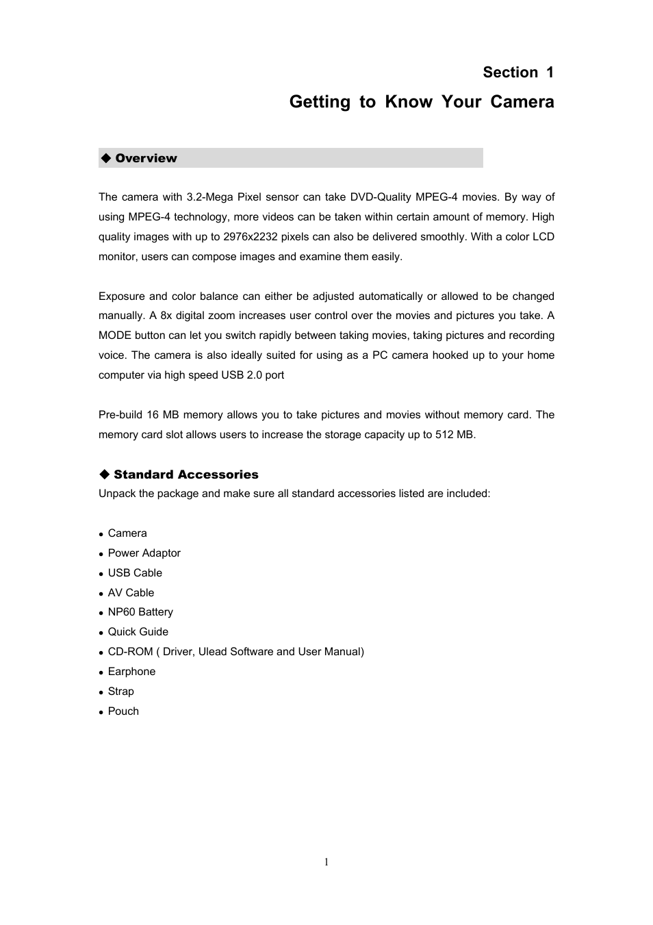 Getting to know your camera | Ulead Digital Video Camera User Manual | Page 3 / 62