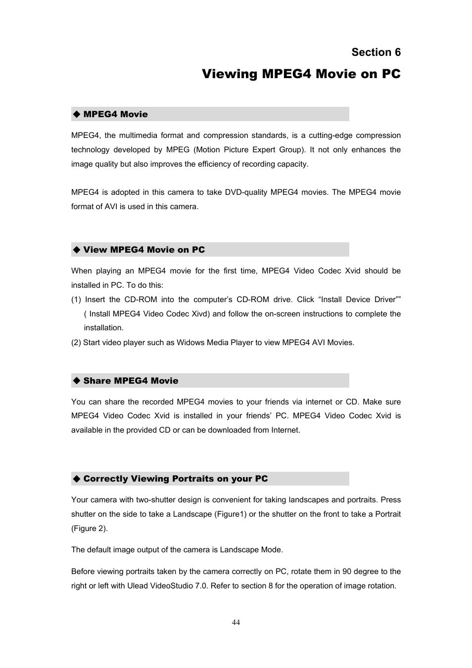Viewing mpeg4 movie on pc | Ulead Digital Video Camera User Manual | Page 46 / 62
