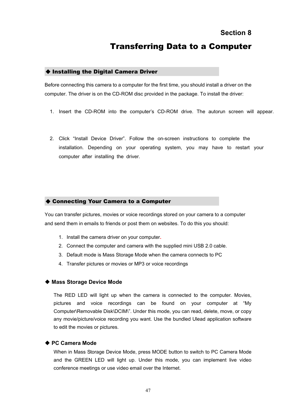 Transferring data to a computer | Ulead Digital Video Camera User Manual | Page 49 / 62