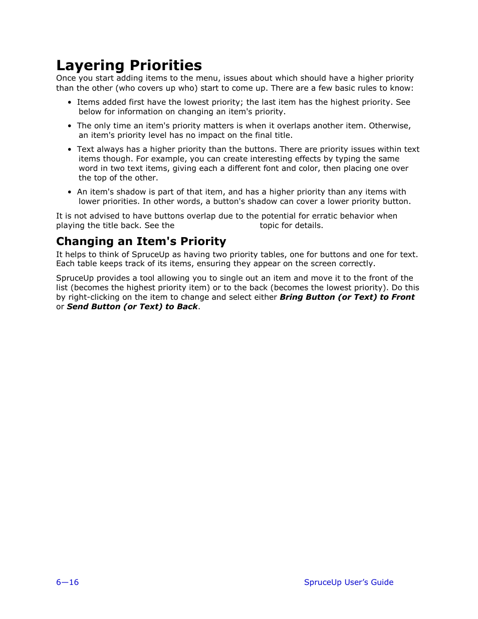 Layering priorities, Changing an item's priority | Ulead 1.0 User Manual | Page 124 / 205