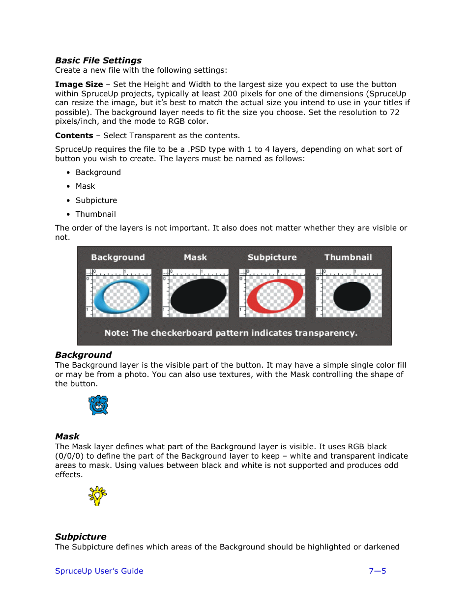 Basic file settings, Background, Mask | Subpicture | Ulead 1.0 User Manual | Page 131 / 205