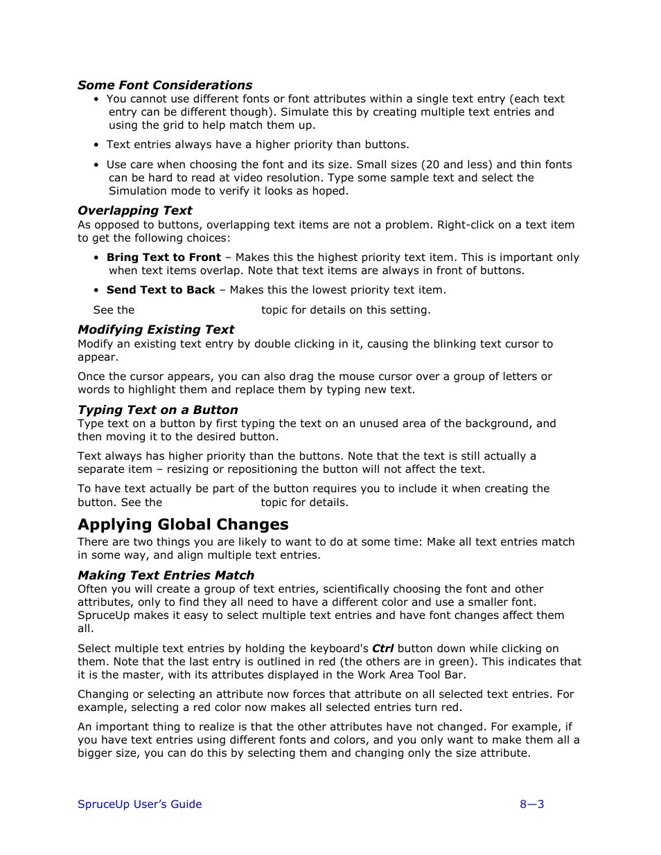 Some font considerations, Overlapping text, Modifying existing text | Typing text on a button, Applying global changes, Making text entries match | Ulead 1.0 User Manual | Page 135 / 205