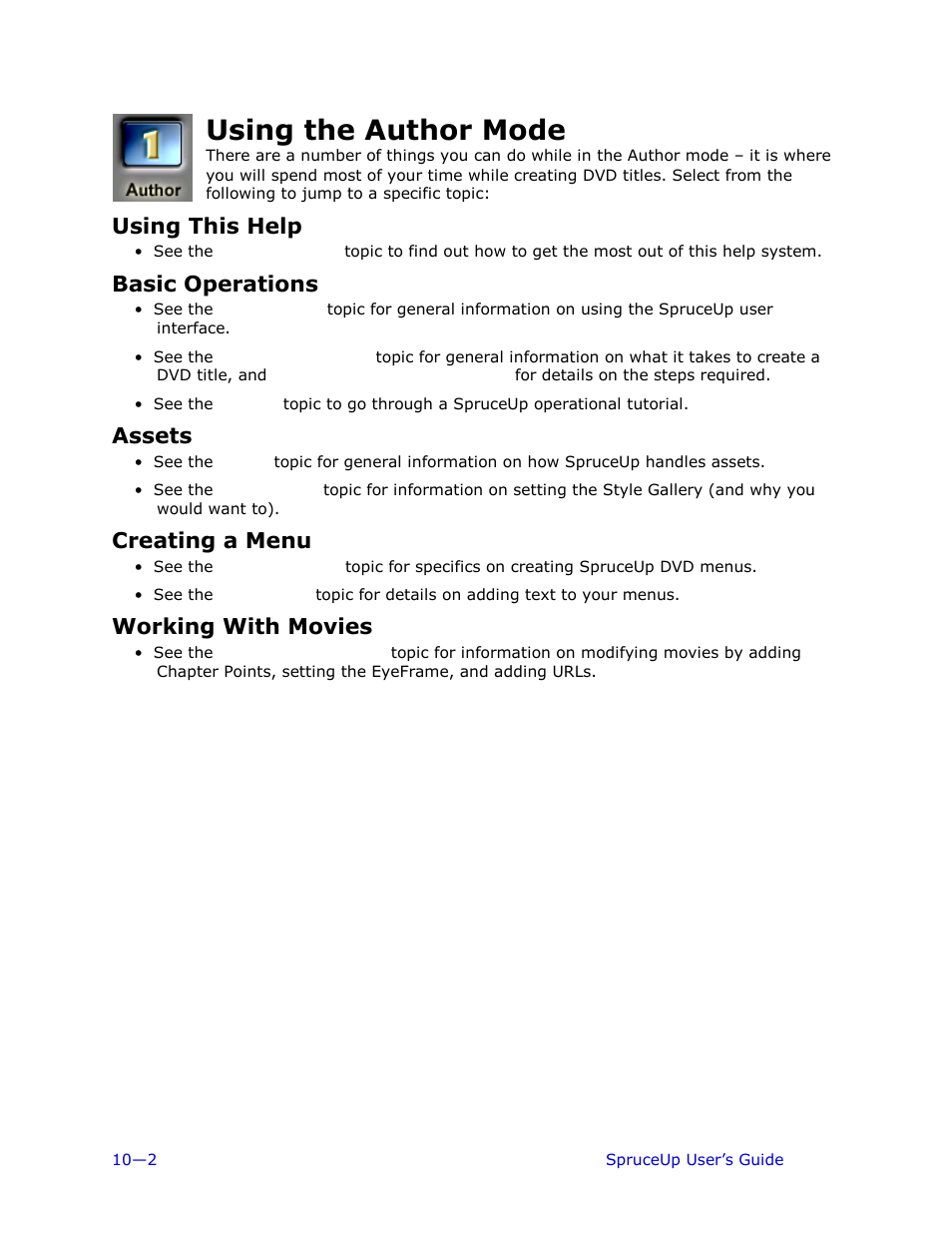Using the author mode, Using this help, Basic operations | Assets, Creating a menu, Working with movies | Ulead 1.0 User Manual | Page 146 / 205