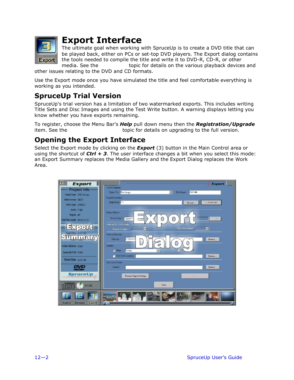 Export interface, Spruceup trial version, Opening the export interface | Ulead 1.0 User Manual | Page 152 / 205
