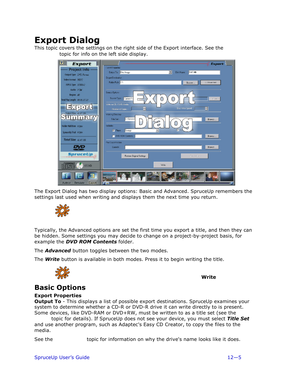 Export dialog, Basic options, Export properties | Ulead 1.0 User Manual | Page 155 / 205