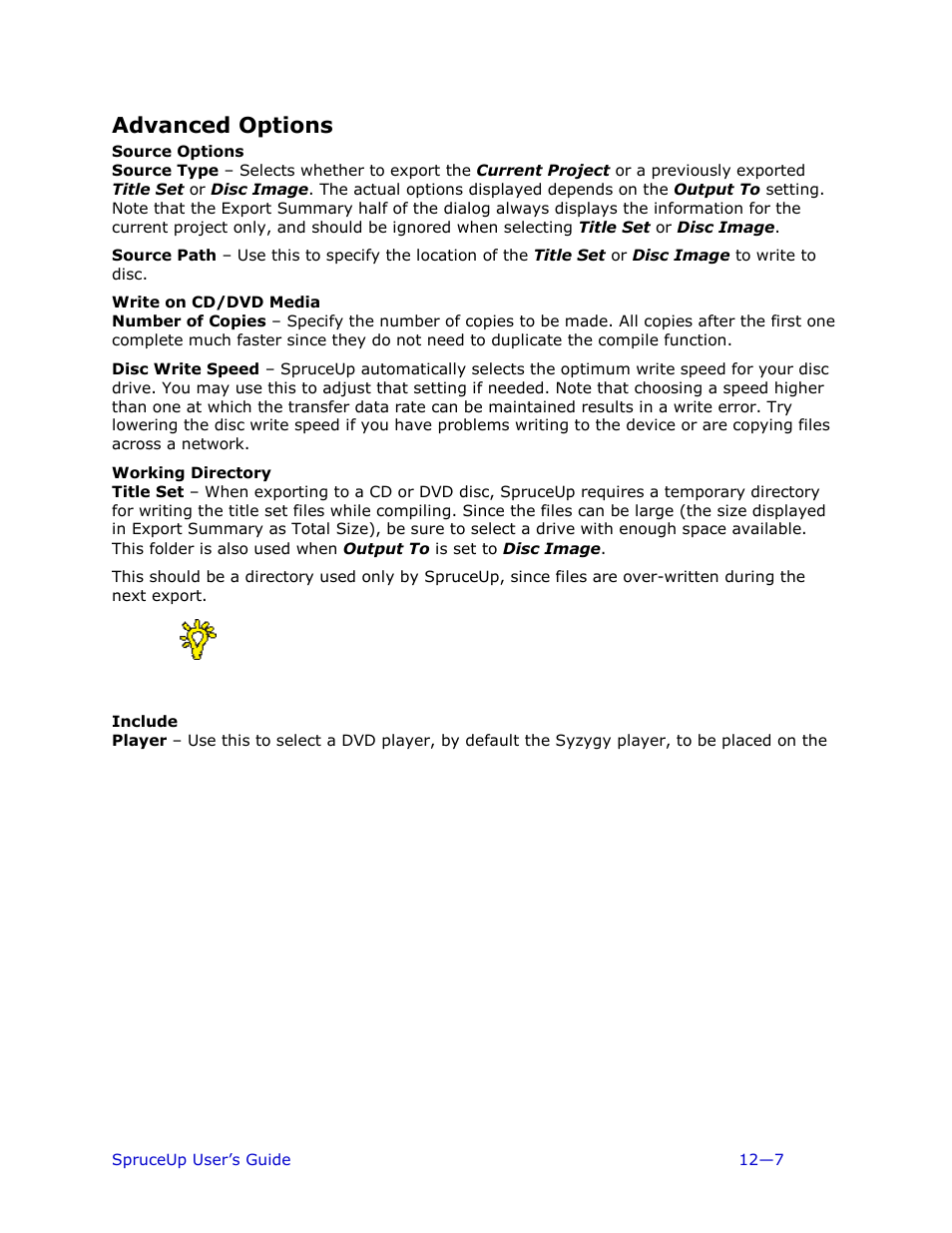 Advanced options, Source options, Write on cd/dvd media | Working directory, Include | Ulead 1.0 User Manual | Page 157 / 205