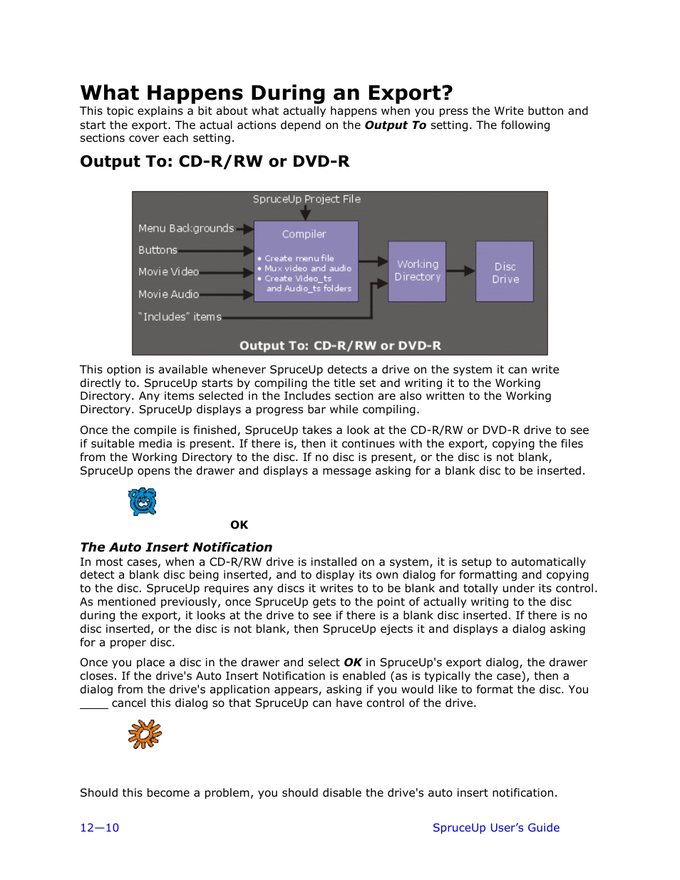 What happens during an export, Output to: cd-r/rw or dvd-r, The auto insert notification | Ulead 1.0 User Manual | Page 160 / 205