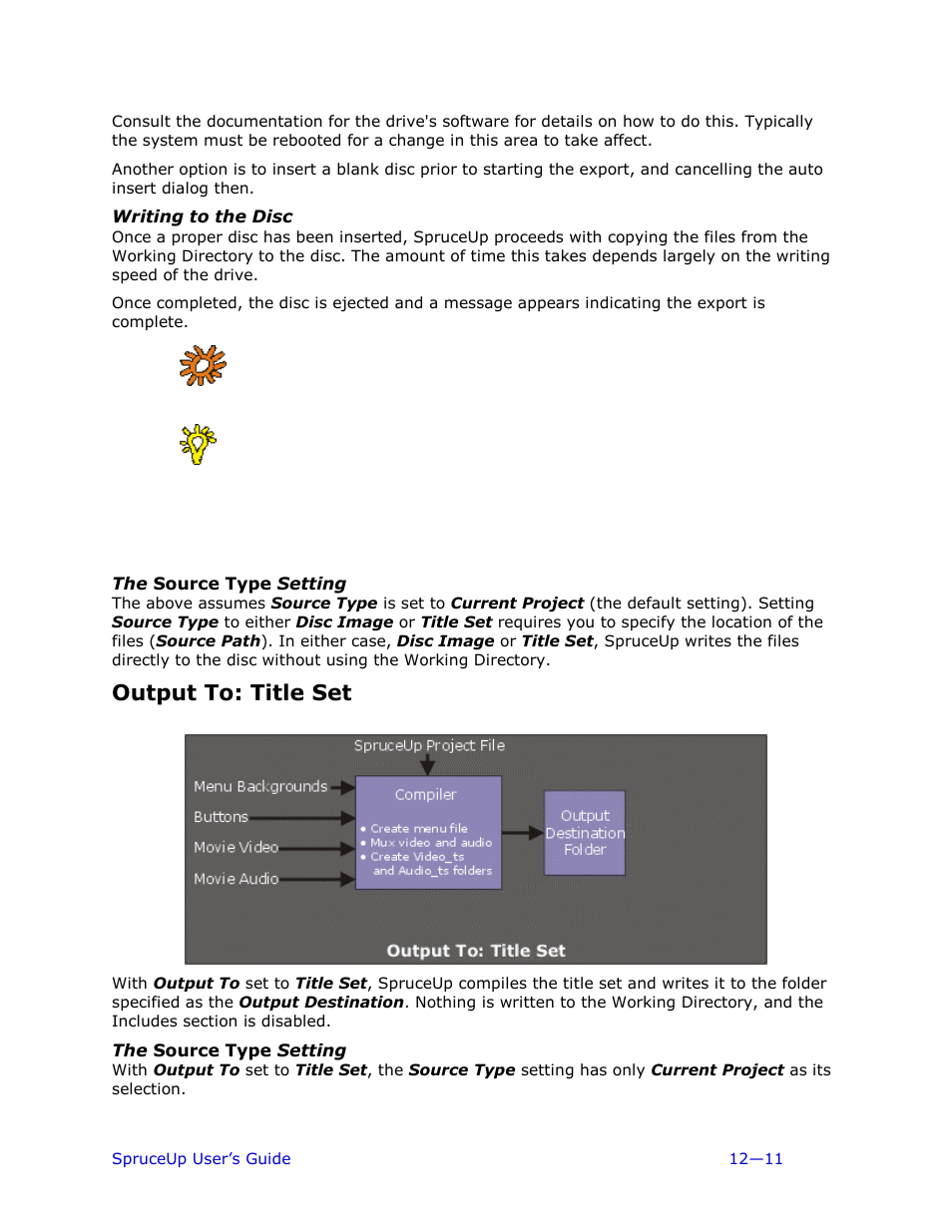 Writing to the disc, The source type setting, Output to: title set | Ulead 1.0 User Manual | Page 161 / 205