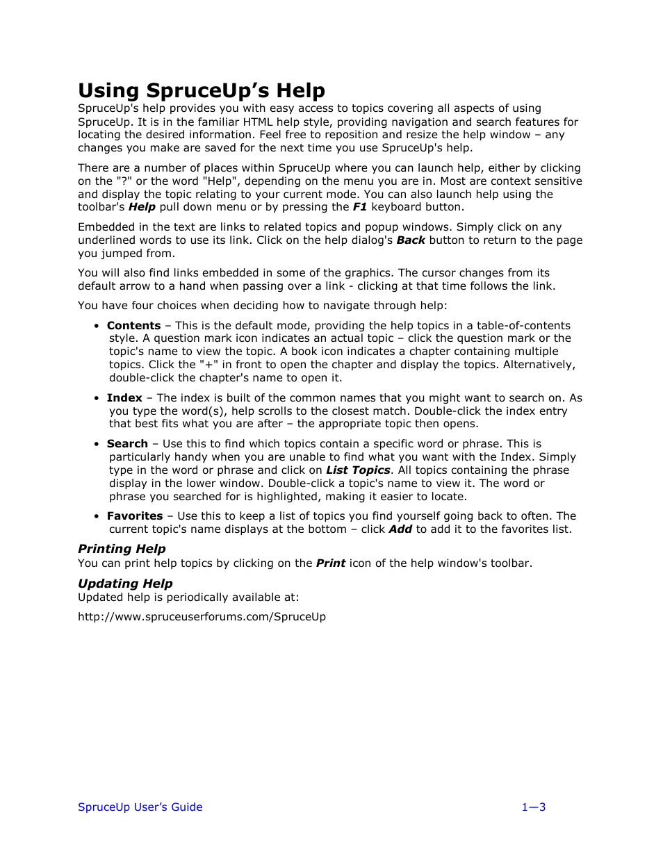 Using spruceup’s help, Printing help, Updating help | Ulead 1.0 User Manual | Page 17 / 205