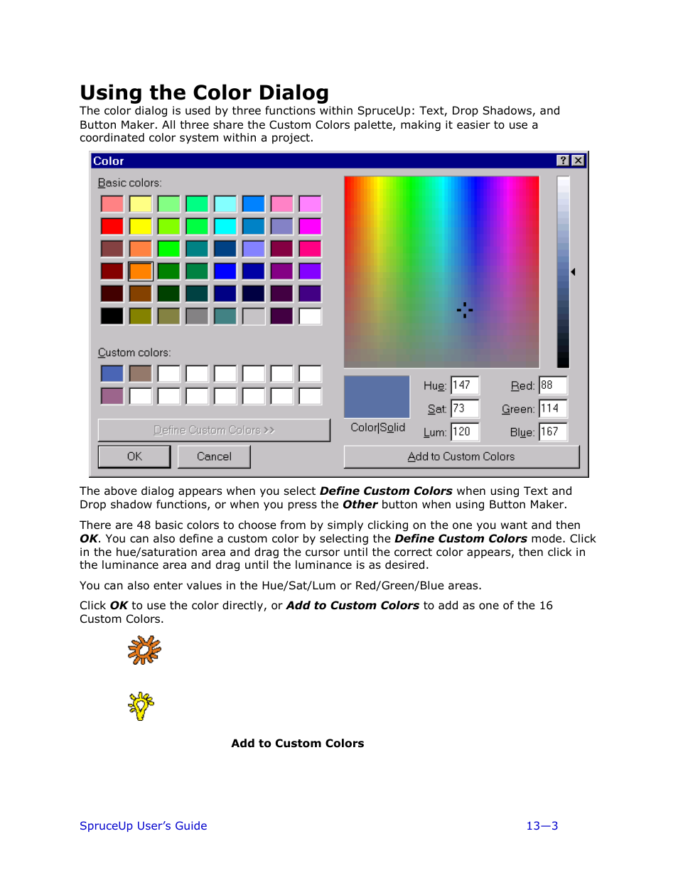 Using the color dialog | Ulead 1.0 User Manual | Page 175 / 205