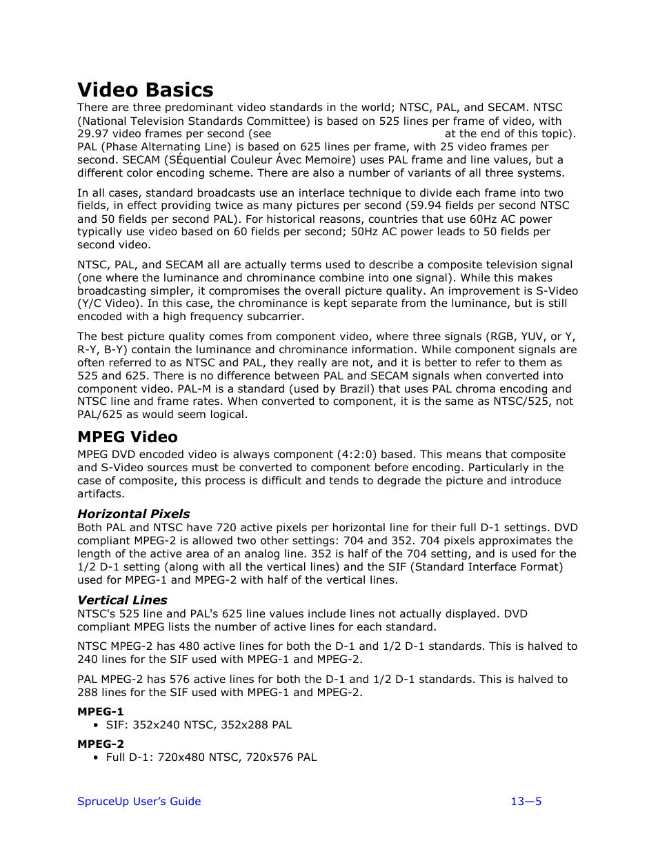Video basics, Mpeg video, Horizontal pixels | Vertical lines, Mpeg-1, Mpeg-2 | Ulead 1.0 User Manual | Page 177 / 205