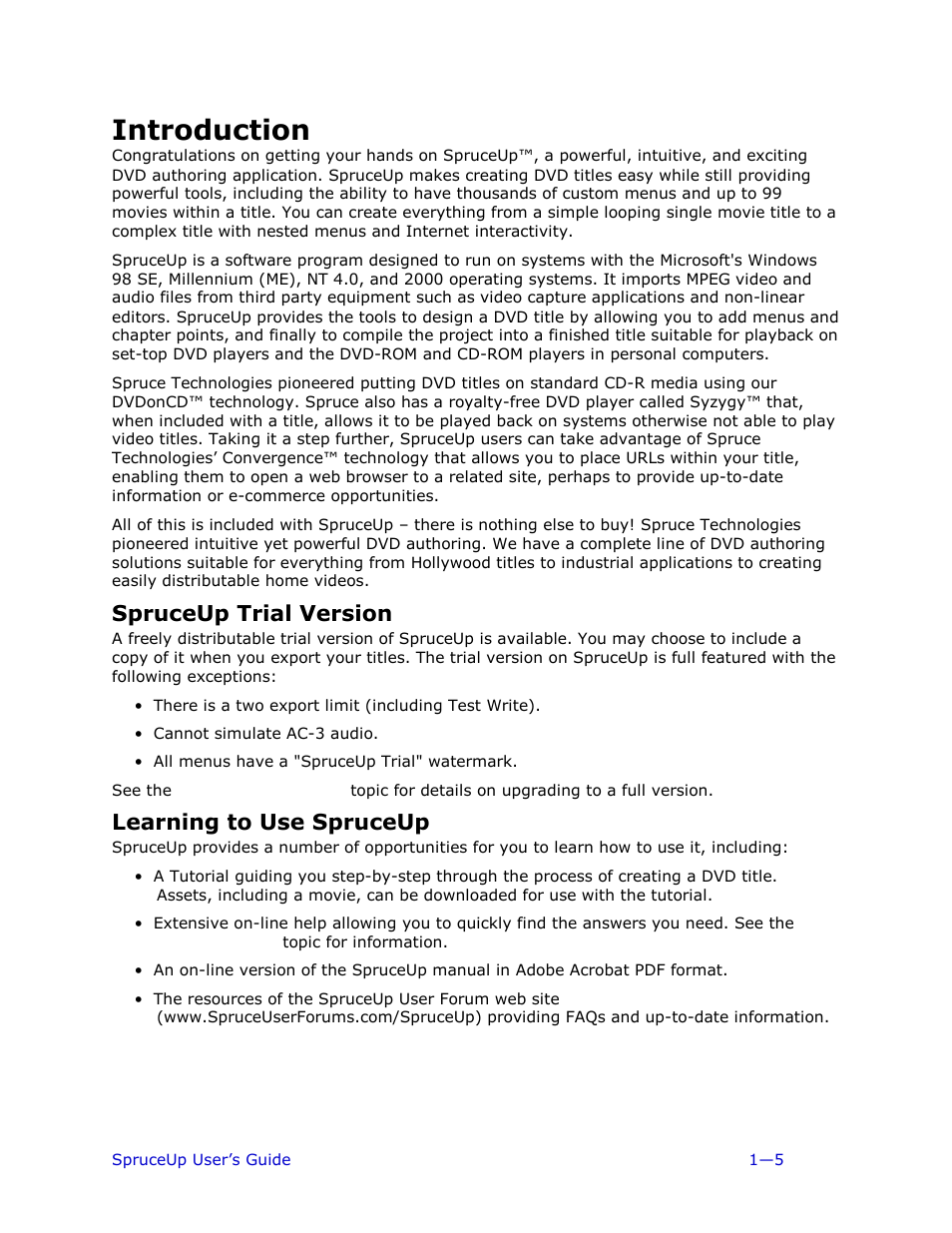 Introduction, Spruceup trial version, Learning to use spruceup | Ulead 1.0 User Manual | Page 19 / 205