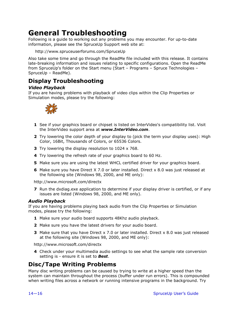 General troubleshooting, Display troubleshooting, Video playback | Audio playback, Disc/tape writing problems | Ulead 1.0 User Manual | Page 194 / 205