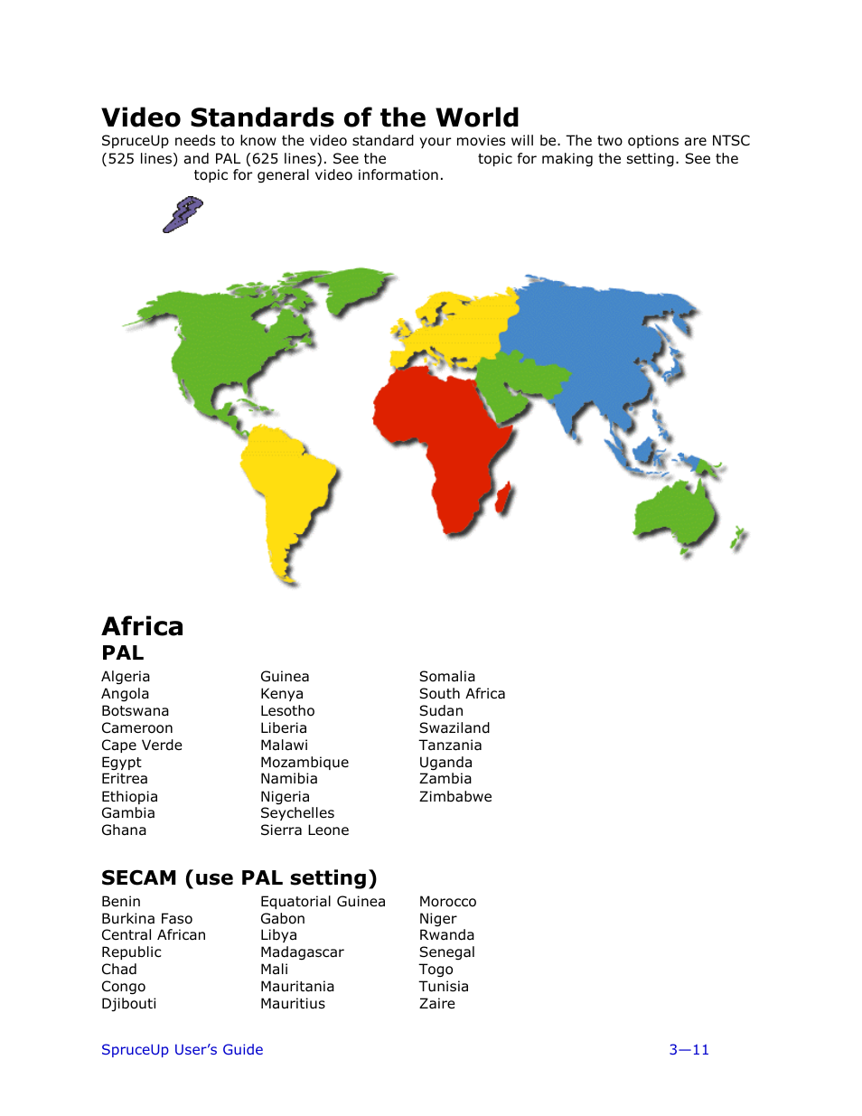 Video standards of the world, Africa, Secam (use pal setting) | Ulead 1.0 User Manual | Page 51 / 205